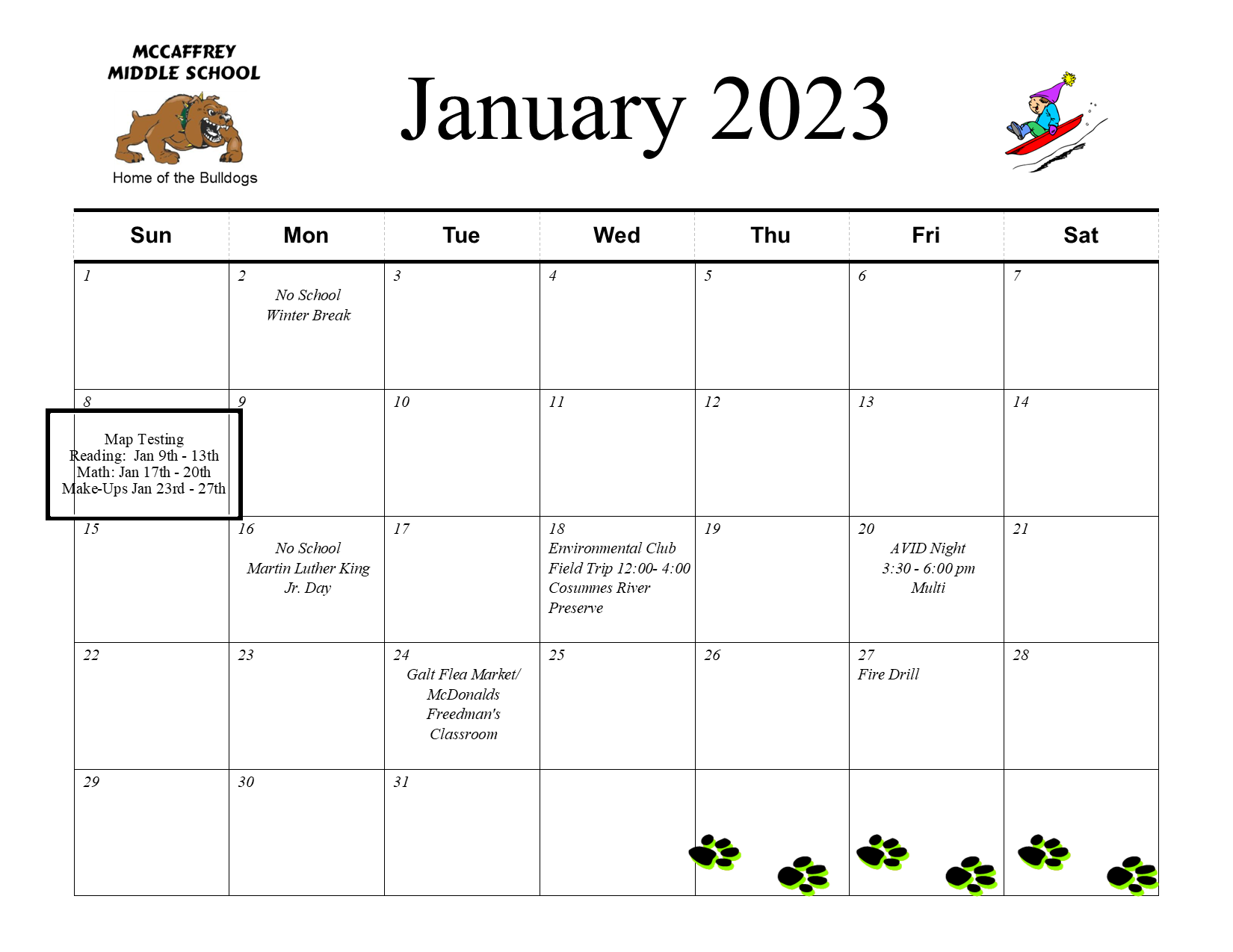 Robert L. McCaffrey Middle School Calendars